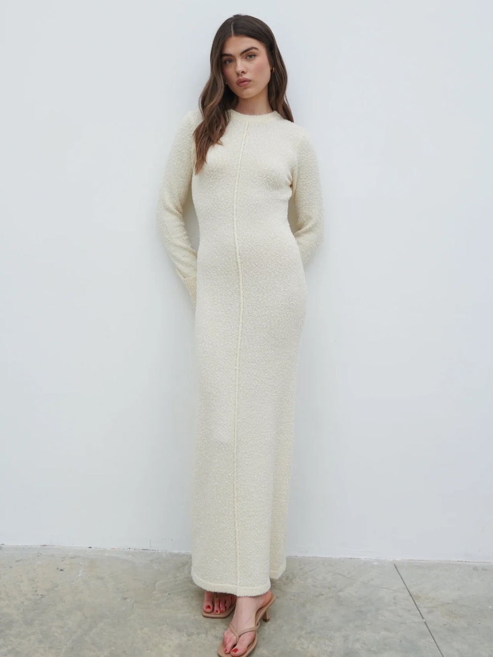 Pretty Lavish Nala Boucle Exposed Seam Knit Midaxi Dress